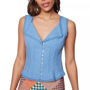 Lost + Wander Lace-Trimmed Blue Top